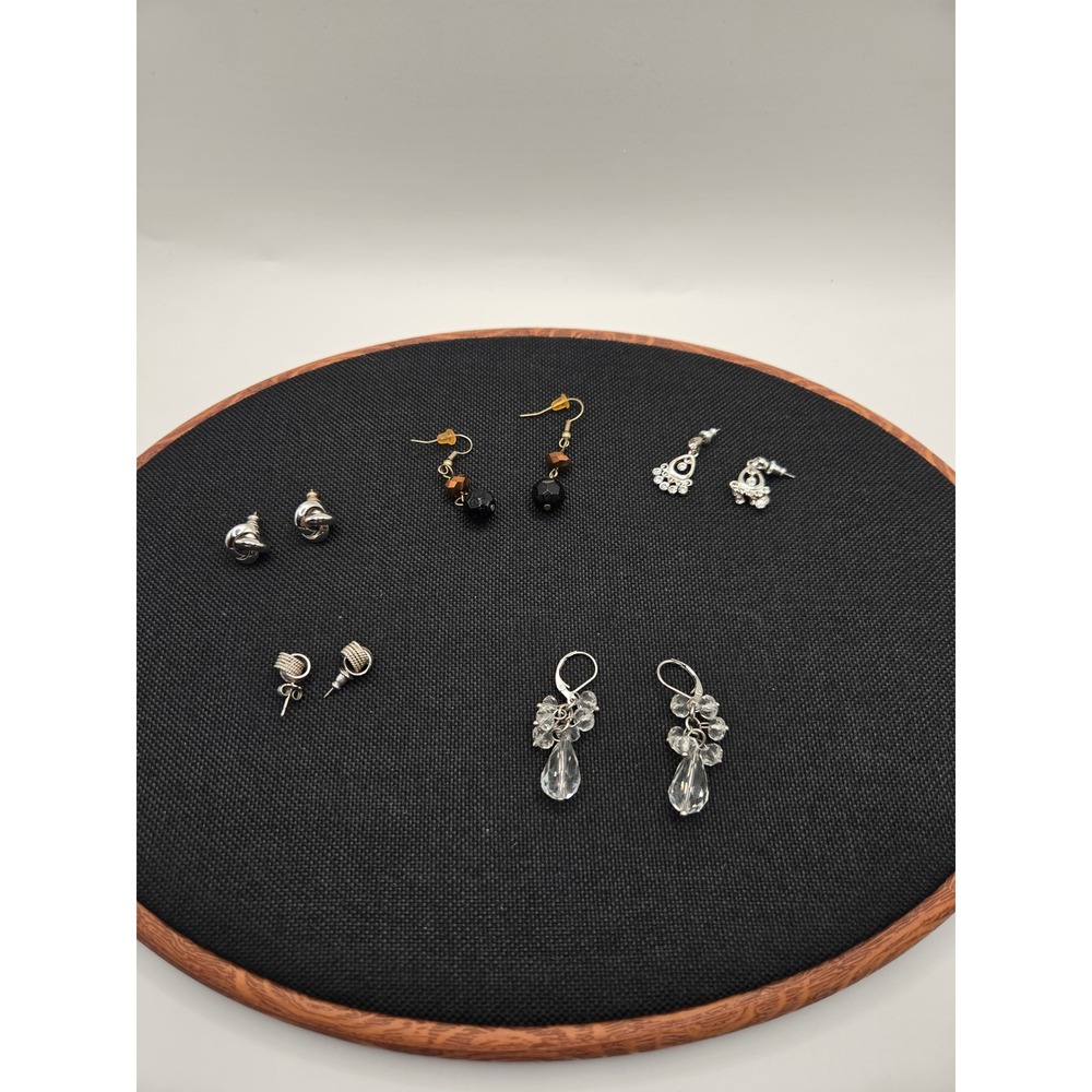 Vintage Fashion Earring Lot 5 Pairs Silver Tone Crystal Rhinestone Dangle Studs